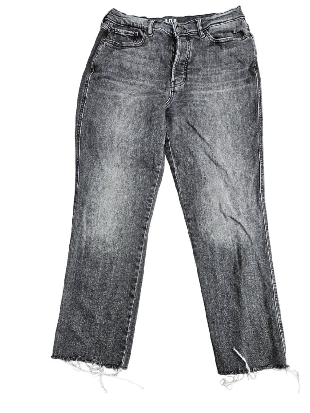 A.n.a High Rise Straight Jeans Womens 8 Gray Charcoal Wash Distressed Button Fly